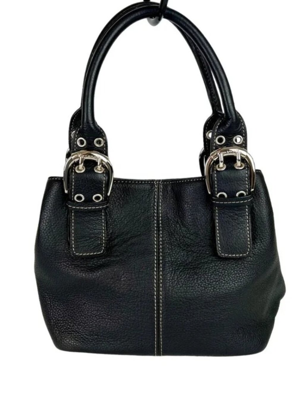 Genuine Tignanello Leather Women's Black Satchel Purse with Colorful Lining